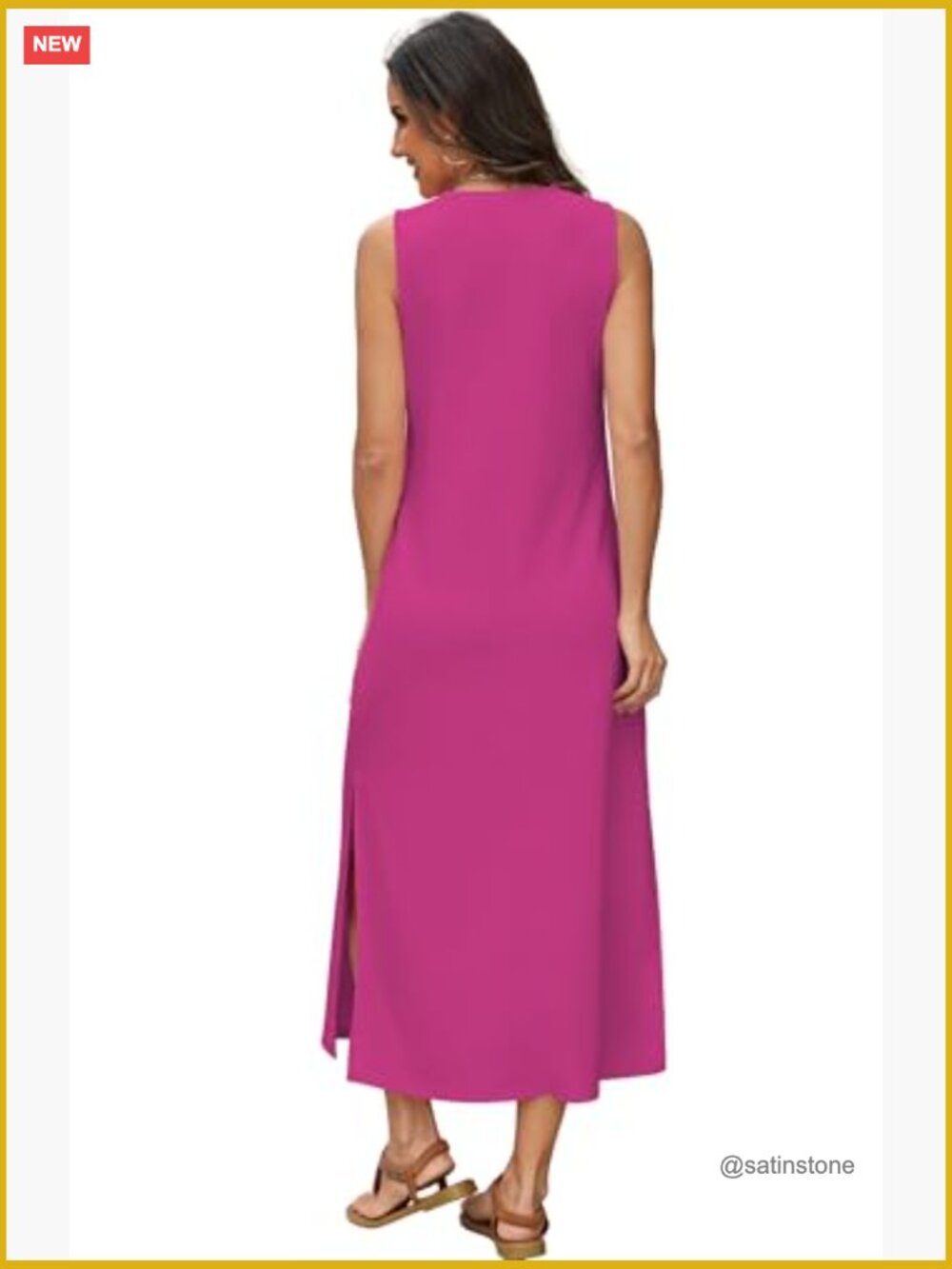 Casual Maxi Side Slit Long Dress with Pockets Sleeveless Crewneck - Picture 4 of 7